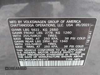 2023 Volkswagen Atlas SE с VIN 1V2JP2CA9PC552717, выставлен на аукционе IAAI как лот 41906799 с пробегом 2 336 миль миль и . История ставок и продаж доступна на DreamBid. Изображение 9.