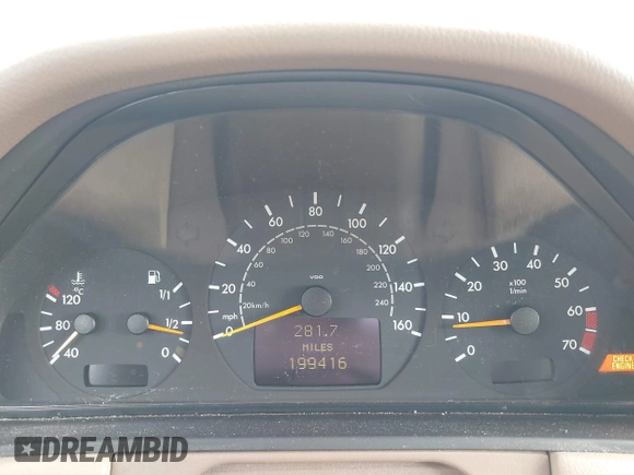 2002 Mercedes-Benz E 320 with VIN WDBJF70J02B430721, listed as a IAAI auction lot 41785294 with 199,416 mi miles and . Bid and sale history available at DreamBid. Image 7.