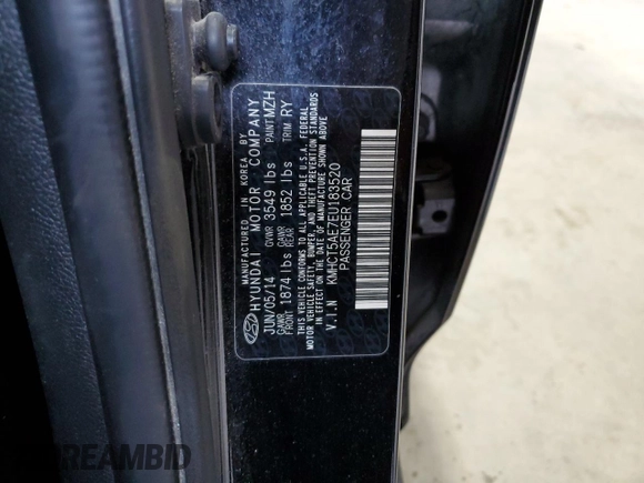 2014 Hyundai Accent GS with VIN KMHCT5AE7EU183520, listed as a Copart auction lot 54299215 with 92,660 mi miles and Salvage title. Bid and sale history available at DreamBid. Image 12.