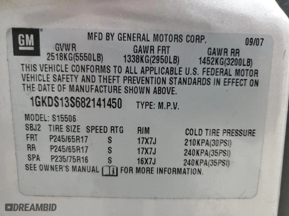 2008 GMC Envoy SLE2 with VIN 1GKDS13S682141450, listed as a Copart auction lot 89244395 with 161,727 mi miles and Salvage Title. Bid and sale history available at carsss.com. Image 15.