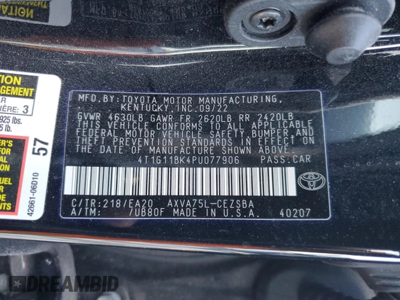 2023 Toyota Camry SE z VIN 4T1G11BK4PU077906, wystawiony jako Copart lot #88947725 z przebiegiem 27 377 mil mil oraz Nie do naprawy • Non repairable. Historia ofert i sprzedaży dostępna na DreamBid. Obrazek 13.