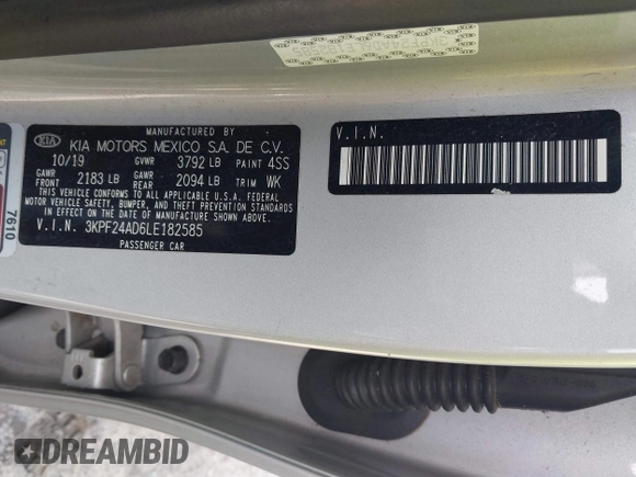 2020 Kia Forte LXS z VIN 3KPF24AD6LE182585, wystawiony jako IAAI lot #41790230 z przebiegiem 83 227 mil mil oraz . Historia ofert i sprzedaży dostępna na DreamBid. Obrazek 9.