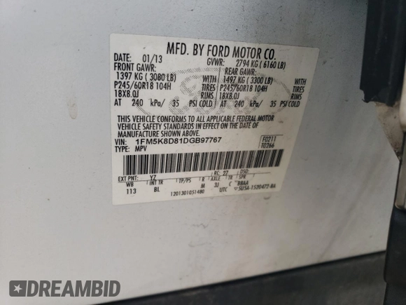 2013 Ford Explorer XLT with VIN 1FM5K8D81DGB97767, listed as a Copart auction lot 45158205 with 159,999 mi miles and Salvage Title. Bid and sale history available at carsss.com. Image 13.