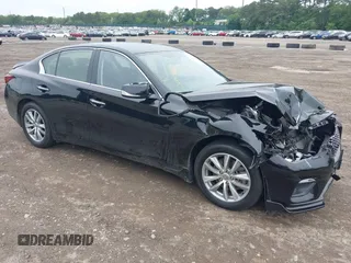 2021 Infiniti Q50 Pure with VIN JN1EV7AR4MM756154, listed as a IAAI auction lot 42527794 with 19,432 mi miles and . Bid and sale history available at DreamBid. Image 1.