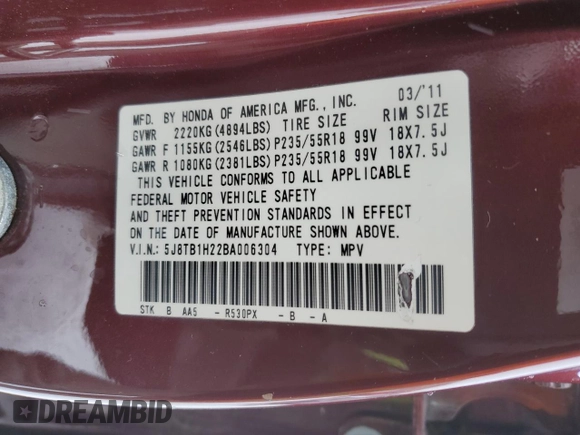2011 Acura RDX with VIN 5J8TB1H22BA006304, listed as a Copart auction lot 45846075 with 139,064 mi miles and Salvage Title. Bid and sale history available at carsss.com. Image 15.