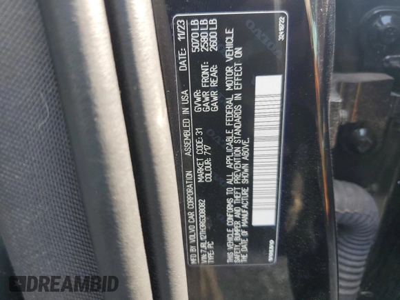 2024 Volvo S60 Plus Black Edition с VIN 7JRL12TH3RG308082, выставлен на аукционе Copart как лот 60137305 с пробегом 33 904 миль миль и Списание • Salvage title. История ставок и продаж доступна на DreamBid. Изображение 12.