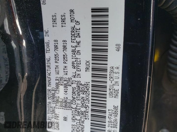 2019 Toyota Tundra 2WD SR with VIN 5TFRY5F12KX254591, listed as a Copart auction lot 43749055 with 106,599 mi miles and Clean Title. Bid and sale history available at carsss.com. Image 14.
