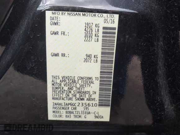 2016 Nissan Altima S with VIN 1N4AL3AP6GC235610, listed as a IAAI auction lot 42029319 with 78,923 mi miles and . Bid and sale history available at DreamBid. Image 9.