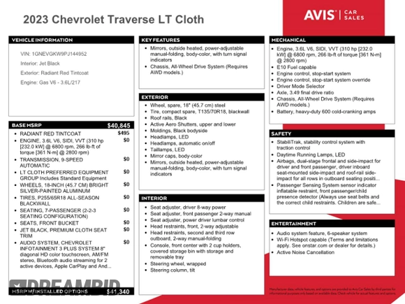 2023 Chevrolet Traverse LT Cloth with VIN 1GNEVGKW9PJ144952, listed as a Copart auction lot 75672953 with 32,549 mi miles. Bid and sale history available at carsss.com. Image 13.