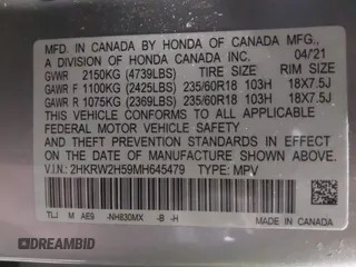 2021 Honda CR-V EX with VIN 2HKRW2H59MH645479, listed as a IAAI auction lot 41755382 with 148,420 mi miles. Bid and sale history available at carsss.com. Image 9.