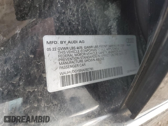 2022 Audi A3 Premium Plus z VIN WAUHUDGY5NA092795, wystawiony jako Copart lot #49279285 z przebiegiem 33 538 mil mil oraz Szkoda całkowita • Salvage title. Historia ofert i sprzedaży dostępna na DreamBid. Obrazek 12.