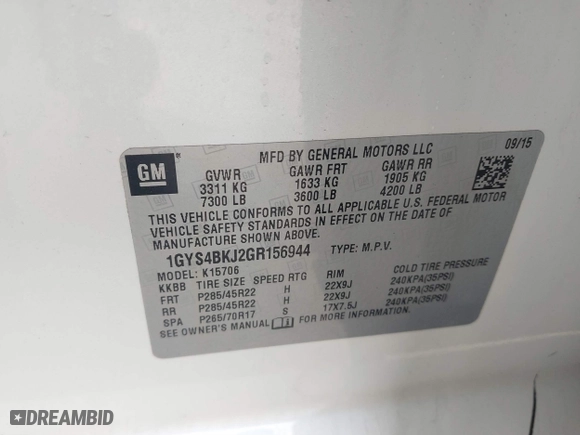 2016 Cadillac Escalade Luxury Collection with VIN 1GYS4BKJ2GR156944, listed as a IAAI auction lot 41644192 with 135,862 mi miles. Bid and sale history available at carsss.com. Image 9.