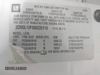 2009 Chevrolet Equinox LS z VIN 2CNDL13F096235710, wystawiony jako IAAI lot #42390592 z przebiegiem Nie podano mil oraz . Historia ofert i sprzedaży dostępna na DreamBid. Obrazek 9.