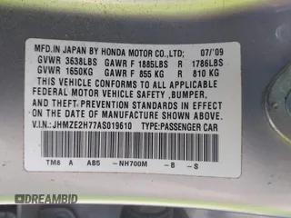 2010 Honda Insight EX z VIN JHMZE2H77AS019610, wystawiony jako IAAI lot #42207678 z przebiegiem 226 577 mil mil oraz . Historia ofert i sprzedaży dostępna na DreamBid. Obrazek 9.