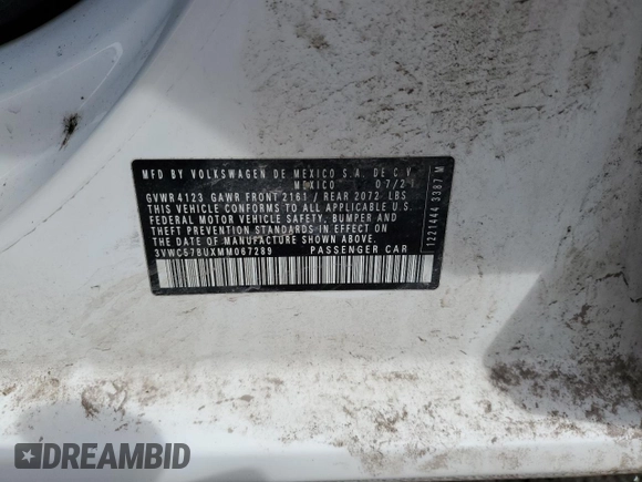 2021 Volkswagen Jetta S with VIN 3VWC57BUXMM067289, listed as a Copart auction lot 46064245 with 82,684 mi miles and Salvage title. Bid and sale history available at DreamBid. Image 14.