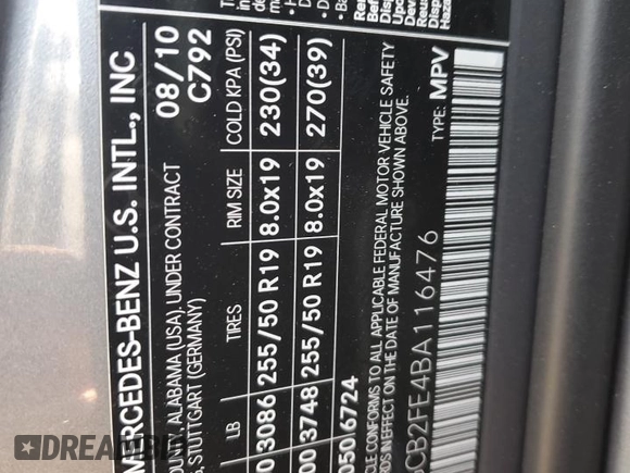 2011 Mercedes-Benz R 350 с VIN 4JGCB2FE4BA116476, выставлен на аукционе Copart как лот 54529574 с пробегом 90 661 миль миль и Списание • Salvage title. История ставок и продаж доступна на DreamBid. Изображение 13.