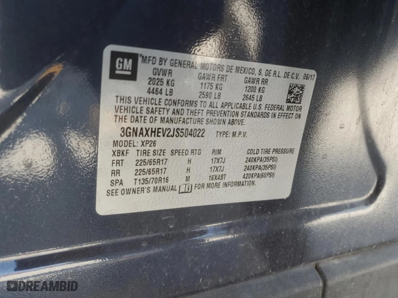 2018 Chevrolet Equinox LS with VIN 3GNAXHEV2JS504022, listed as a Copart auction lot 49602885 with 121,214 mi miles and Salvage Title. Bid and sale history available at carsss.com. Image 16.