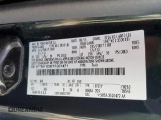 2015 Ford F-150 XL with VIN 1FTMF1C87FFB71471, listed as a Copart auction lot 42787685 with 124,782 mi miles and Salvage title. Bid and sale history available at DreamBid. Image 12.