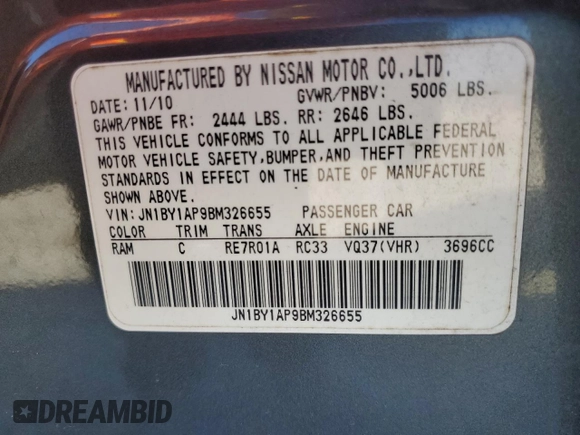 2011 Infiniti M37 with VIN JN1BY1AP9BM326655, listed as a Copart auction lot 82485374 with 163,687 mi miles and Salvage Title. Bid and sale history available at carsss.com. Image 14.