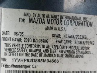 2006 Mazda 6 S Sport VE with VIN 1YVHP82D865M04666, listed as a Copart auction lot 51574375 with 130,021 mi miles and Salvage Title. Bid and sale history available at carsss.com. Image 13.