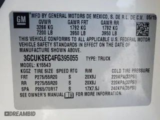 2015 Chevrolet Silverado 1500 LTZ with VIN 3GCUKSEC4FG395055, listed as a Copart auction lot 44450285 with 109,128 mi miles and Salvage Title. Bid and sale history available at carsss.com. Image 13.