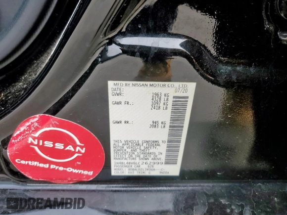 2020 Nissan Altima 2.5 S with VIN 1N4BL4BV6LC262999, listed as a Copart auction lot 47937145 with 112,627 mi miles and Salvage Title. Bid and sale history available at carsss.com. Image 12.