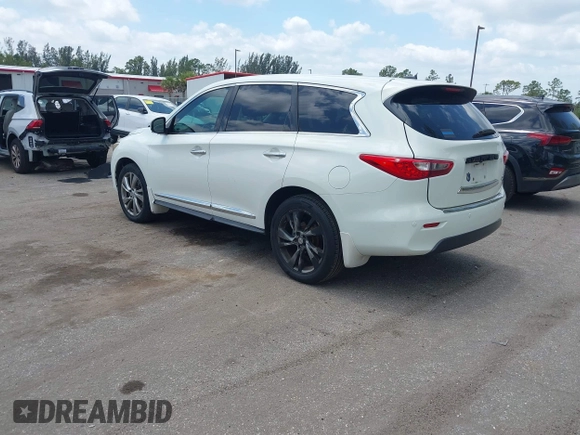 2013 Infiniti JX35 with VIN 5N1AL0MN3DC315618, listed as a IAAI auction lot 42107516 with 178,518 mi miles and . Bid and sale history available at DreamBid. Image 3.