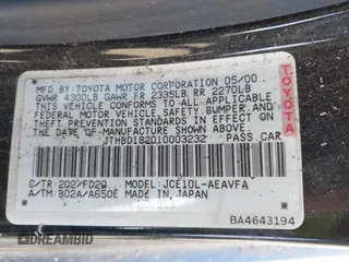 2001 Lexus IS 300/350 z VIN JTHBD182010003232, wystawiony jako IAAI lot #42269043 z przebiegiem 116 450 mil mil oraz . Historia ofert i sprzedaży dostępna na DreamBid. Obrazek 9.