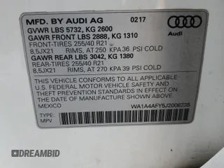 2018 Audi SQ5 Premium Plus with VIN WA1A4AFY5J2008235, listed as a Copart auction lot 69870804 with 116,610 mi miles and Salvage Title. Bid and sale history available at DreamBid. Image 13.