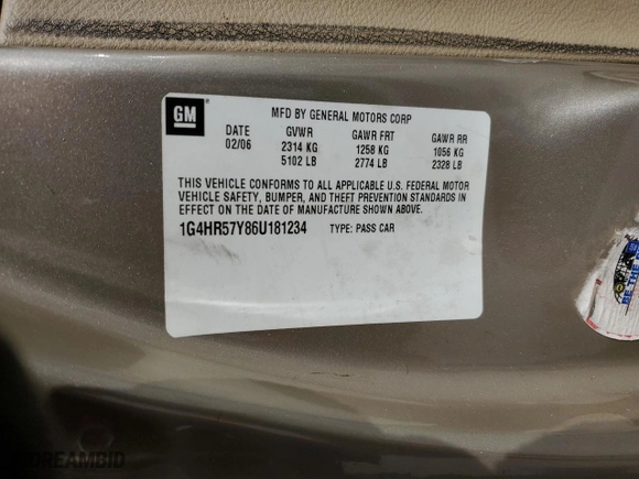 2006 Buick Lucerne CXL with VIN 1G4HR57Y86U181234, listed as a Copart auction lot 89214565 with 84,577 mi miles and Salvage Title. Bid and sale history available at carsss.com. Image 12.