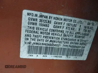 2010 Honda Fit Sport with VIN JHMGE8H63AS024532, listed as a IAAI auction lot 41469799 with 167,750 mi miles and . Bid and sale history available at DreamBid. Image 9.