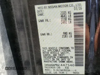 2016 Nissan Maxima SR with VIN 1N4AA6AP9GC447540, listed as a Copart auction lot 60861815 with 127,420 mi miles and Salvage title. Bid and sale history available at DreamBid. Image 13.