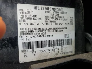 2016 Ford F-250 XL with VIN 1FT7W2A62GEC31586, listed as a Copart auction lot 57895005 with 143,903 mi miles and Salvage title. Bid and sale history available at DreamBid. Image 13.