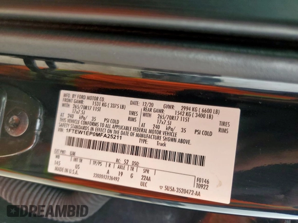 2021 Ford F-150 XL с VIN 1FTEW1EP0MFA25211, выставлен на аукционе Copart как лот 57992885 с пробегом Не указан миль и Списание • Salvage title. История ставок и продаж доступна на DreamBid. Изображение 12.