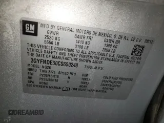 2012 Cadillac SRX Luxury Collection z VIN 3GYFNDE30CS650248, wystawiony jako Copart lot #58425155 z przebiegiem 83 085 mil mil oraz Szkoda całkowita • Salvage title. Historia ofert i sprzedaży dostępna na DreamBid. Obrazek 13.