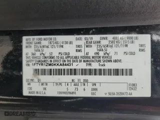 2019 Ford Transit Van with VIN 1FTYR1ZM0KKA84431, listed as a Copart auction lot 47592645 with 168,584 mi miles and Salvage Title. Bid and sale history available at carsss.com. Image 12.