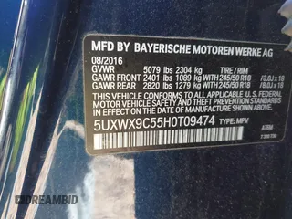 2017 BMW X3 xDrive28i with VIN 5UXWX9C55H0T09474, listed as a IAAI auction lot 42060029 with 118,123 mi miles and . Bid and sale history available at DreamBid. Image 9.
