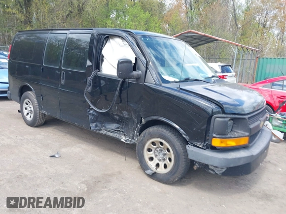 2012 Chevrolet Express Cargo Van with VIN 1GCSGAFX1C1202181, listed as a IAAI auction lot 42050001 with 167,854 mi miles. Bid and sale history available at carsss.com. Image 1.