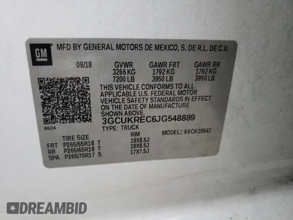 2018 Chevrolet Silverado 1500 LT with VIN 3GCUKREC6JG548889, listed as a Copart auction lot 78987104 with 41,509 mi miles and Salvage Title. Bid and sale history available at DreamBid. Image 14.