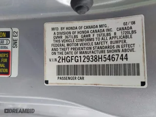 2008 Honda Civic Cpe EX-L with VIN 2HGFG12938H546744, listed as a IAAI auction lot 41526059 with 232,981 mi miles. Bid and sale history available at carsss.com. Image 9.