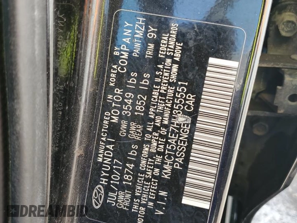 2017 Hyundai Accent SE with VIN KMHCT5AE7HU355551, listed as a Copart auction lot 53730375 with 128,416 mi miles and Clean Title. Bid and sale history available at DreamBid. Image 13.