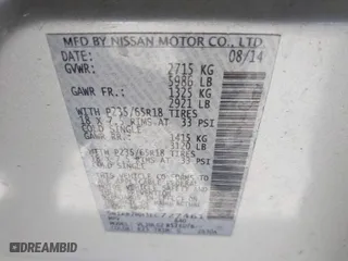 2014 Nissan Pathfinder S with VIN 5N1AR2MM3EC727461, listed as a IAAI auction lot 42038757 with 125,341 mi miles. Bid and sale history available at carsss.com. Image 9.