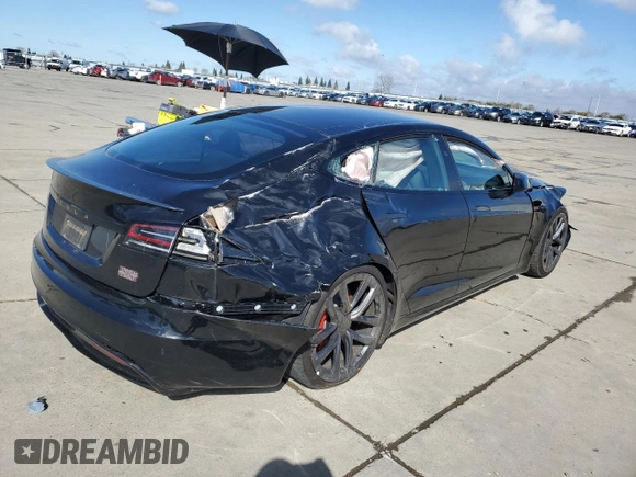 2023 Tesla Model S Plaid with VIN 5YJSA1E6XPF529847, listed as a Copart auction lot 48903675 with Not provided miles and Salvage title. Bid and sale history available at DreamBid. Image 3.