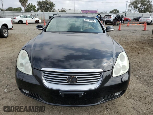 2002 Lexus SC 430 with VIN JTHFN48YX20007150, listed as a Copart auction lot 57253434 with 130,029 mi miles and Salvage Title. Bid and sale history available at DreamBid. Image 5.