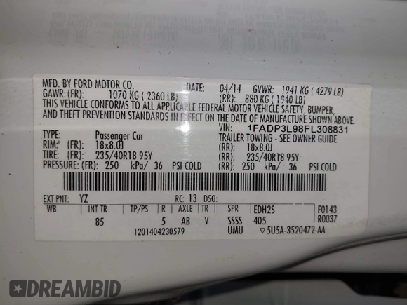 2014 Ford Focus ST with VIN 1FADP3L98EL308831, listed as a IAAI auction lot 41138622 with 133,317 mi miles and . Bid and sale history available at carsss.com. Image 9.