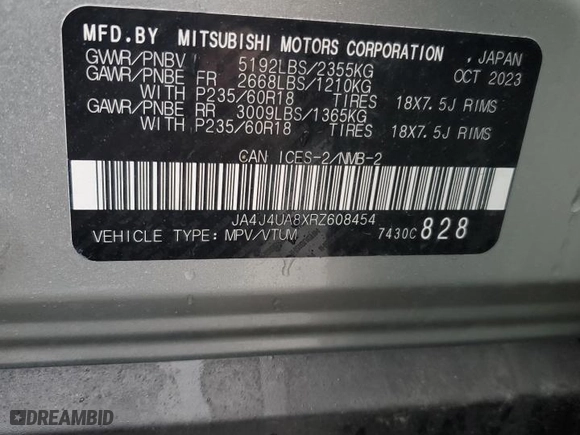 2024 Mitsubishi Outlander ES with VIN JA4J4UA8XRZ608454, listed as a Copart auction lot 85493204 with 66,225 mi miles and Clean Title. Bid and sale history available at carsss.com. Image 14.