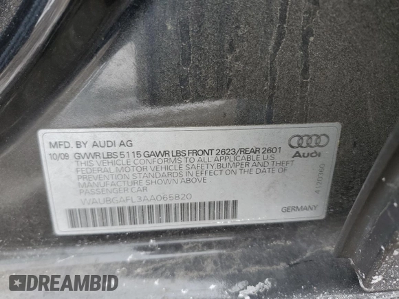 2010 Audi S4 Premium Plus with VIN WAUBGAFL3AA065820, listed as a Copart auction lot 44442565 with 94,833 mi miles and Salvage Title. Bid and sale history available at carsss.com. Image 12.