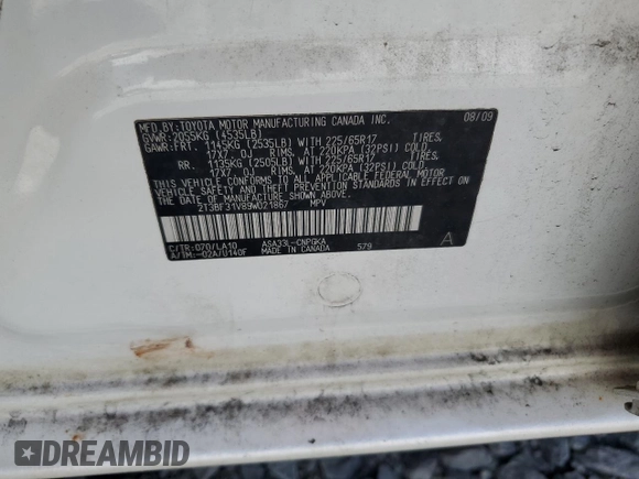 2009 Toyota RAV4 Limited with VIN 2T3BF31V89W021867, listed as a Copart auction lot 64889015 with 181,896 mi miles and Non repairable. Bid and sale history available at DreamBid. Image 13.