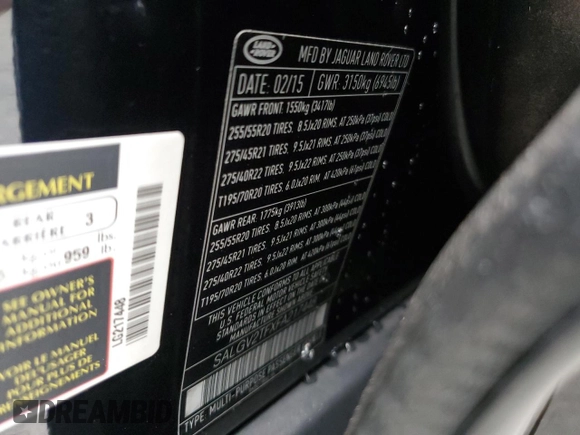 2015 Land Rover Range Rover Autobiography with VIN SALGV2TFXFA217448, listed as a Copart auction lot 81791184 with 102,703 mi miles and Salvage title. Bid and sale history available at DreamBid. Image 13.