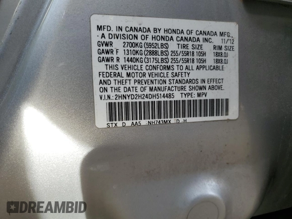 2013 Acura MDX with VIN 2HNYD2H24DH514485, listed as a Copart auction lot 84210464 with 0 mi miles and Salvage Title. Bid and sale history available at carsss.com. Image 14.